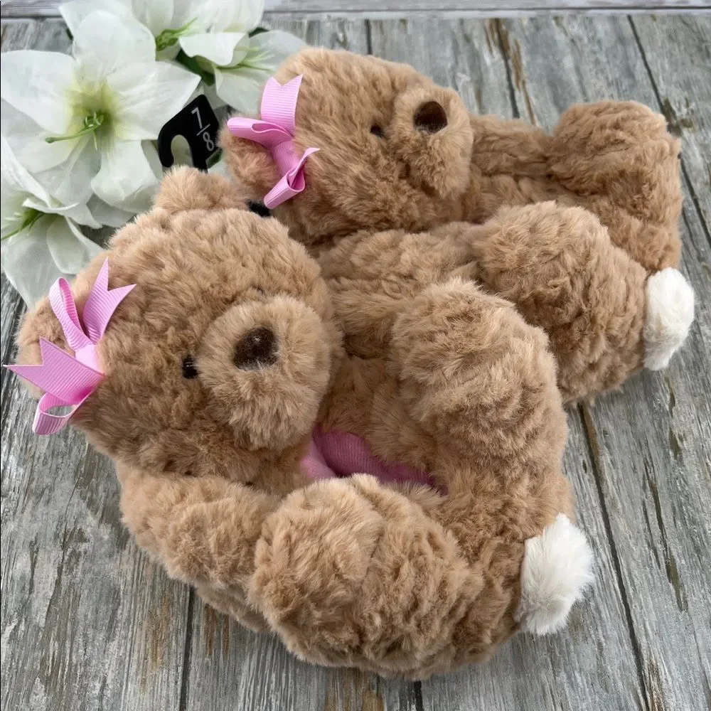 Toddler Baby Girls Plush Teddy Bear Slippers Shoes Size 7/8